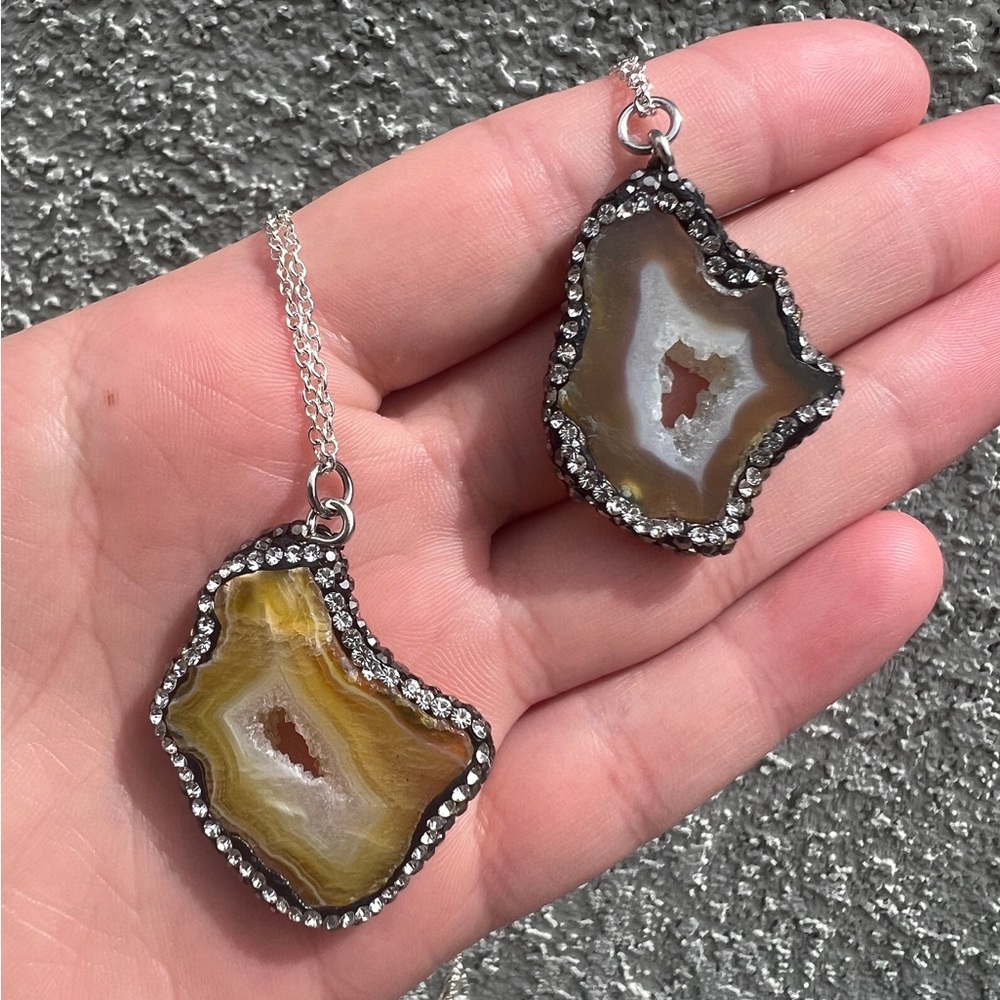 Druzy Agate Rhinestone Adjustable Necklace